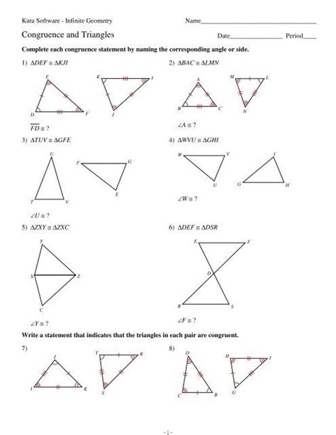congruent triangles worksheet answers kuta software
